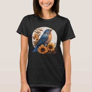 T-shirt Fleur de soleil bleu mignonne Aquarelle florale bl