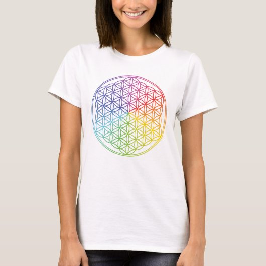 T-shirt "Fleur de vie" géométrique - couleurs arc-en-ciel  (Devant)