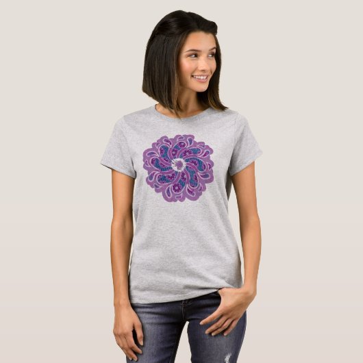 T-shirt Fleur & denim violet et bleu design top (Devant entier)