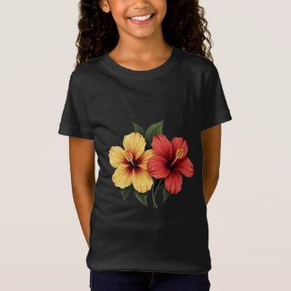 T-Shirt fleur d'hibiscus rouge et jaune fleurs d'hibiscus