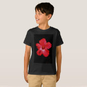 T-shirt Fleur d'Hibiscus rouge rose chaud sur noir (Devant entier)
