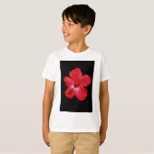 T-shirt Fleur d'Hibiscus rouge rose chaud sur noir (Devant entier)