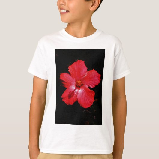 T-shirt Fleur d'Hibiscus rouge rose chaud sur noir (Devant)