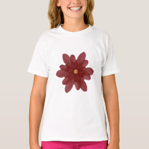 T-shirt Fleur élégante de velours rouge sur fond noir   Fl