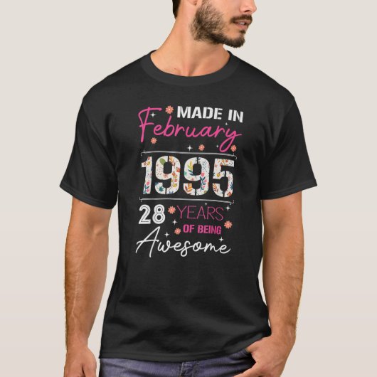 T-shirt Fleur Février Fabriqué En 1995 28 Ans D'Être Awe (Devant)