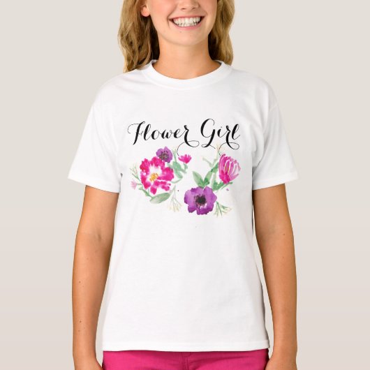 T-shirt Fleur Fille Aquarelle Fleurs T (Devant)