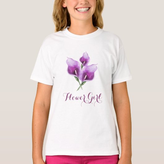 T-shirt Fleur Fille Violet Calla Lily Aquarelle Florale (Devant)
