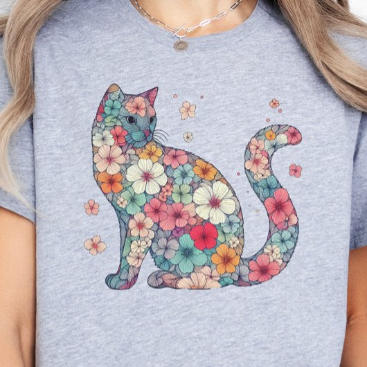 T-shirt Fleur Fleur Chat, Fleurs et Chat, Fleurs, Chat