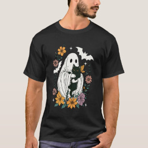 T-shirt Fleur groovy Halloween Fantôme effrayant tenant No