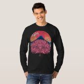 T-shirt Fleur japonaise rose Sakura Mountain Sunset Cherch (Devant entier)