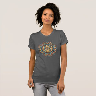 T-shirt Fleur Mandala complexe bleu et jaune