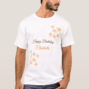T-shirt Fleur orange brune heureux anniversaire ajouter no
