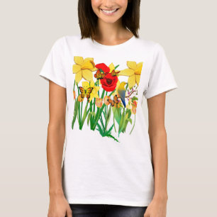 T-shirt Fleur printanière avec papillons et Songbird