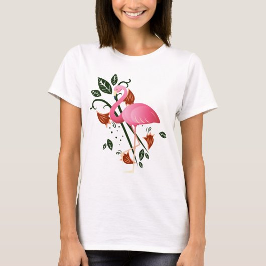 T-shirt Fleur printemps d'été avec Flamant rose rose (Devant)
