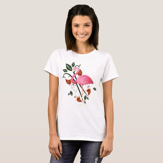 T-shirt Fleur printemps d'été avec Flamant rose rose (Devant entier)