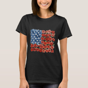 T-shirt Fleur Rétro Drapeau Américain Usa Patriotique 4 Ju