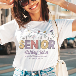 T-shirt Fleur Retro Mete Senior Personnalisée Graduation