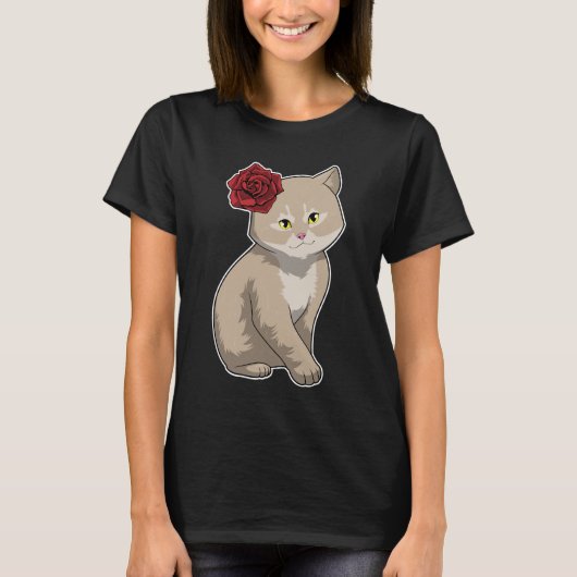 T-shirt Fleur Rose Chat (Devant)