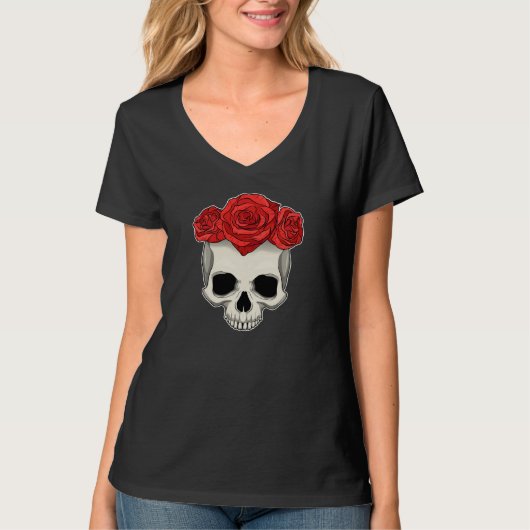 T-shirt Fleur Rose crâne (Devant)