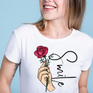 T-shirt Fleur rose pour un sourire mignon citation motivan
