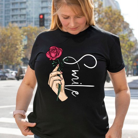 T-shirt Fleur rose pour un sourire mignon citation motivan