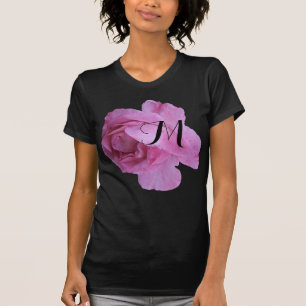T-shirt Fleur rose rose tendance noir M monogramme personn