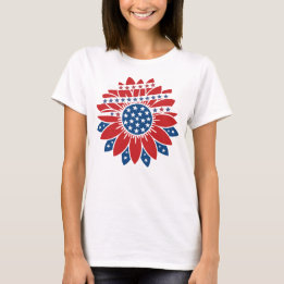 T-shirt Fleur rouge blanc et bleu avec étoiles