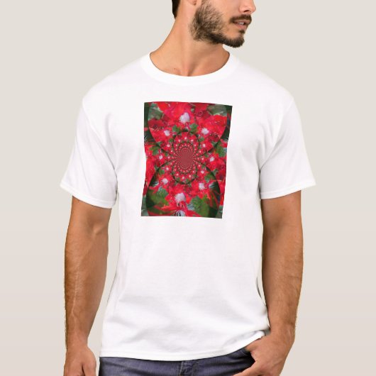 T-shirt Fleur Rouge Naturelle Blanc Plumes Kaleidoscope Ar (Devant)