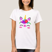 T-shirt Fleur rouge unicorne rose mauve (Devant)