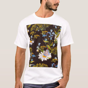 T-shirt Fleur sauvage : aquarelle arrière - plan noire