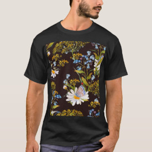 T-shirt Fleur sauvage : aquarelle arrière - plan noire