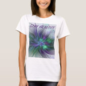 T-shirt Fleur vert violet Art Abstrait moderne Fractal (Devant)