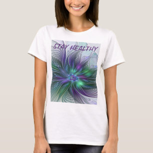T-shirt Fleur verte violette Art Abstrait contemporain fra