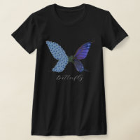 Fleur vintage Bleu pourpre Papillon Vert Magie