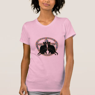 T-shirt fleuri de magie de Wicca de chats noirs de