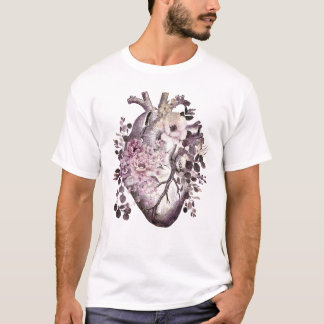 T-shirt fleurir coeur floral anatomie humaine couleur rose