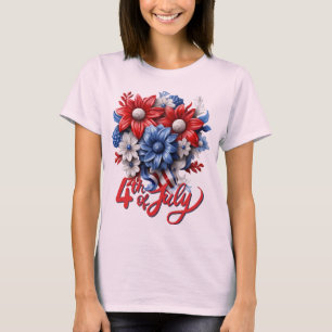 T-shirt Fleurs 4 juillet en bleu blanc et bleu patriotique