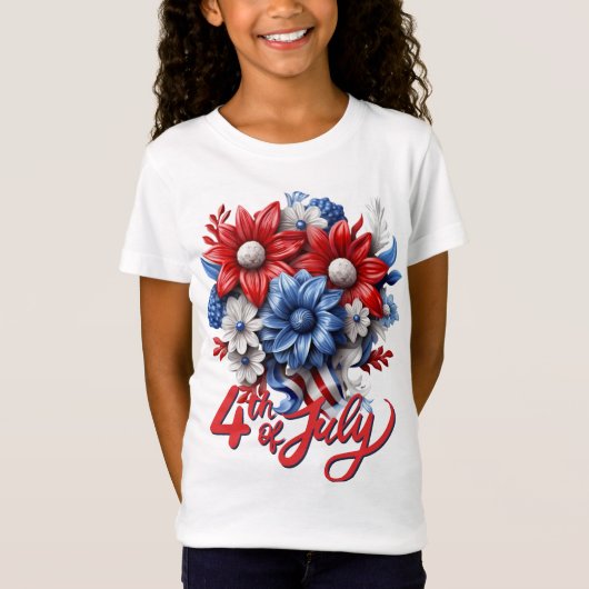 T-Shirt Fleurs 4 juillet en bleu blanc et bleu patriotique (Devant)