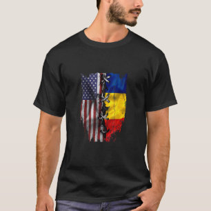 T-shirt Fleurs Américaines Racines Roumaines Drapeau USA R