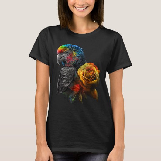 T-shirt Fleurs animales colorées d'oiseaux perroquets (Devant)