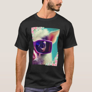 T-shirt Fleurs aquarelles et cochon portant des lunettes d