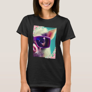 T-shirt Fleurs aquarelles et cochon portant des lunettes d