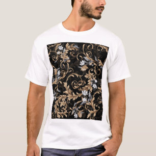 T-shirt Fleurs baroques classiques : arrière - plan noir.