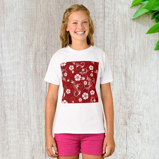 T-shirt Fleurs blanches Arrière - plan rouge