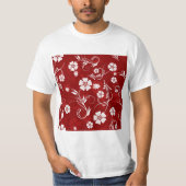 T-shirt Fleurs blanches Arrière - plan rouge (Devant)