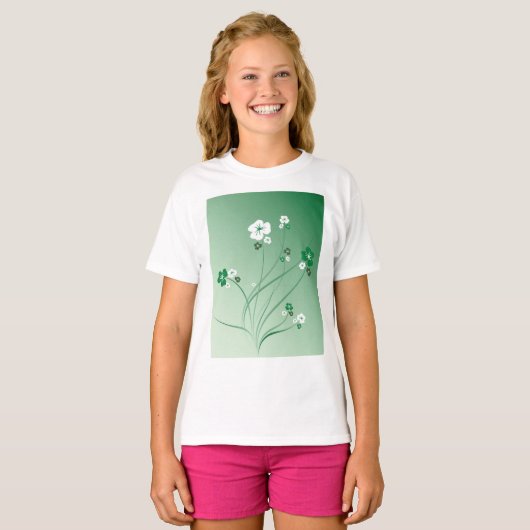 T-shirt Fleurs Blanches Et Vertes (Devant entier)