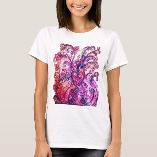 T-shirt FLEURS BLANCHES rose vif pourpre blanc (Devant)
