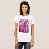 T-shirt FLEURS BLANCHES rose vif pourpre blanc (Devant entier)