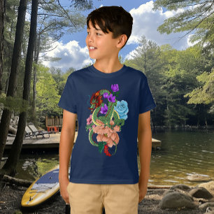 T-shirt Fleurs bleues chinoises de la marine Dragon