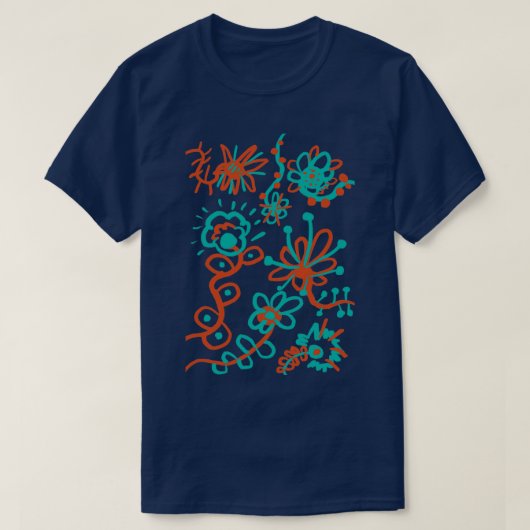 T-shirt Fleurs bleues et oranges (Design devant)